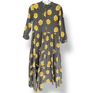 Madewell Dress Button-Front Tier in Fall Flowers Effie Floral Olive | Sz XS